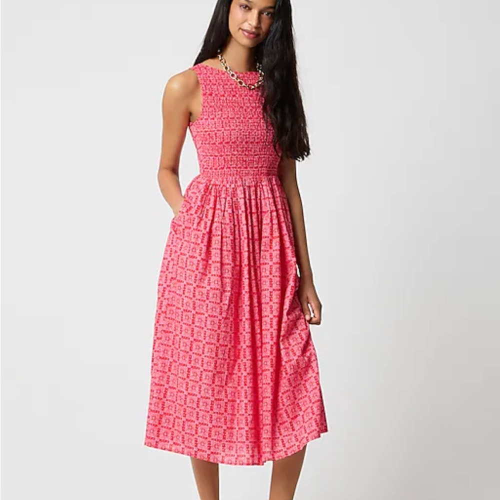 J. Crew Pink Smocked Midi